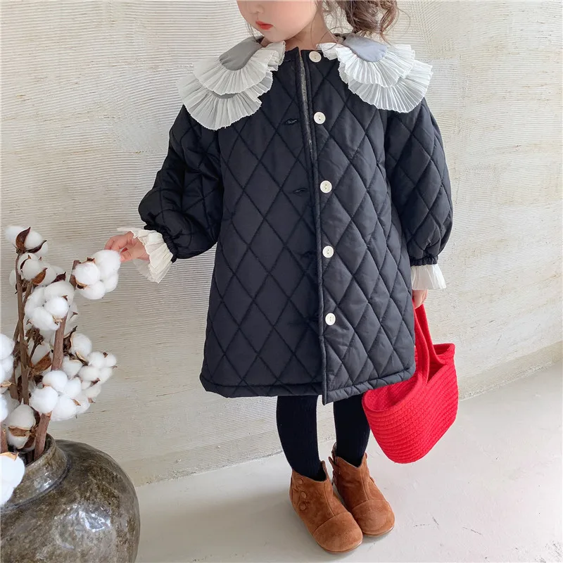 New Winter Baby Girls Padded Cotton Coats Korean Style Lace Coll