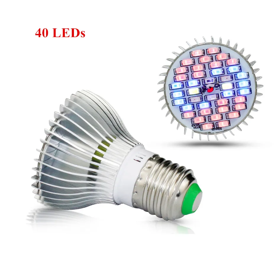 30W 40LEDs E27 Светодиодный светильник для растений 30 Вт, 50 Вт, 80 Вт, светильник для растений 700lm/1000lm/1500lm, ультрафиолетовая лампа для растений, полный спектр, лампа для цветов - Испускаемый цвет: 30W 40LEDs