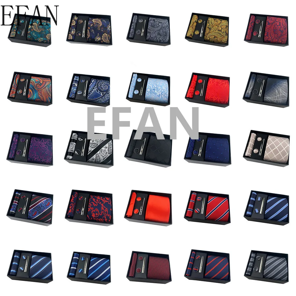 Luxury Paisley Cufflinks Handkerchief Tie Clip Necktie Set with Gift Box for Men Holiday Wedding Graduation Best Man | Аксессуары для