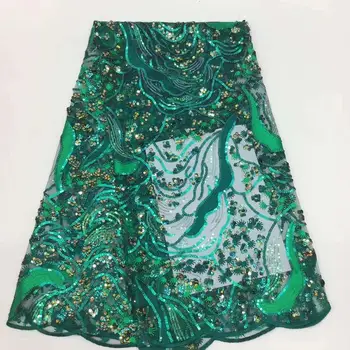 

New High Quality Green Color African Multicolor Sequin Lace French Lace Fabric For Wedding Party Embroidery African Lace Fabric