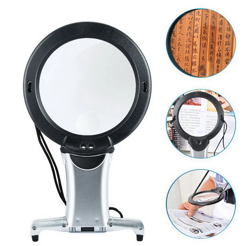 Reading Magnifier Desktop Hand Free Neck Wear LED Magnifying Glass for