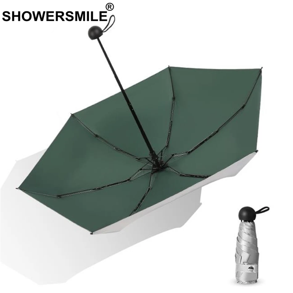 SHOWERSMILE мини Карманный Зонтик для женщин серебряное покрытие женский открытый солнечный и дождливый зонтик маленький УФ защитный карман зонтик