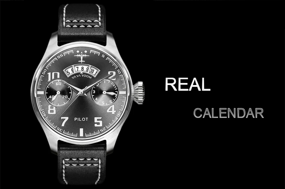 Airplane Sports Military Blue Dial Pilot Calendar Men Wristwatch Chronograph Fashion Casual Brand Army Brown Leather Watches