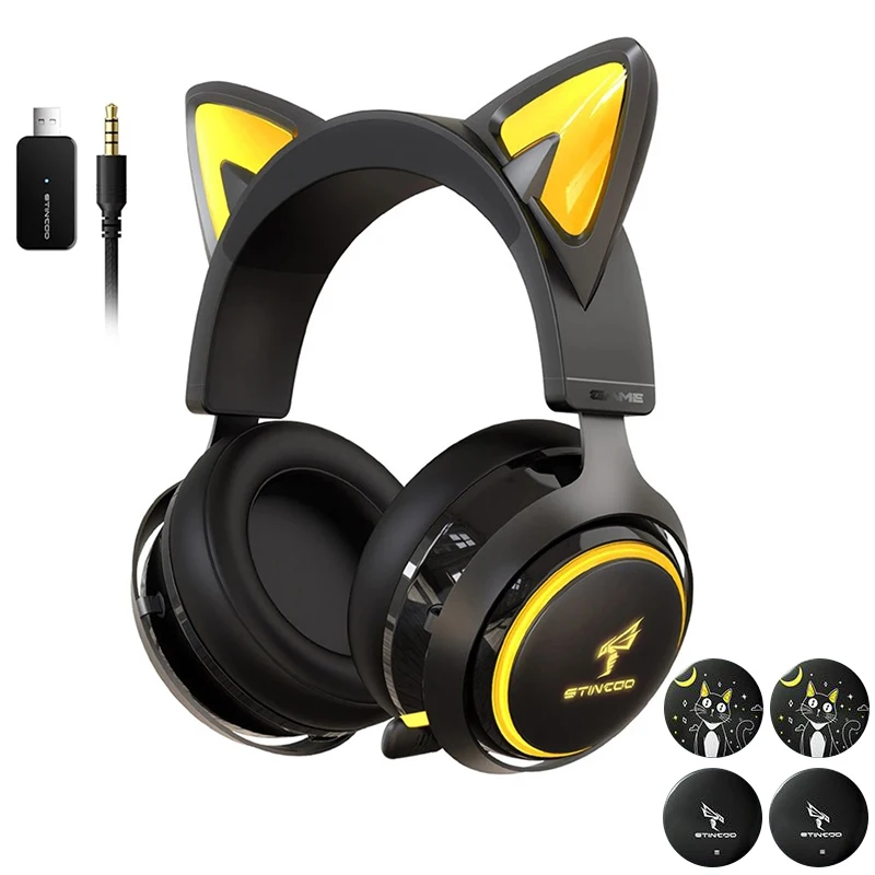 Беспроводные розовые наушники SOMiC GS510 2 4G с кошачьими ушками 4 чехла для
