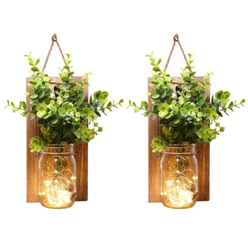 

Jar Sconces Home Decoration Rustic Wall Sconces LED Fairy Lights Green Fake Plant Interior Decoration Warm Toned JS22