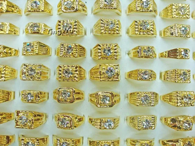 Yingwu Big Hip Hop Rhinestone Men Bling Square Ring Gold Color Wedding Engagement Rings Top Quality