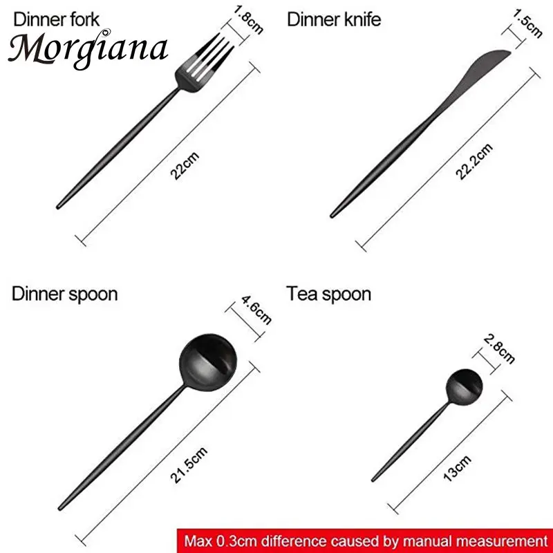 Morgiana набор столовых приборов с черным стейком и фруктами, домашняя Свадебная посуда из нержавеющей стали, набор столовых приборов, вилка, ложка, нож