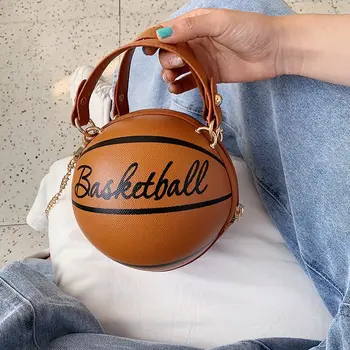 

Fashion Design Basketball Shape Hand Bag Women Chains Handbag Letter Shoulder Bag Female Mini Crossbody Bags Circular Purse