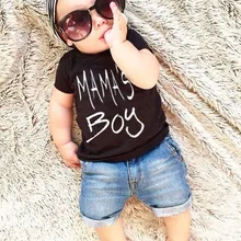 Комплект из 2 предметов, футболка с короткими рукавами и надписью «Mamas Boy» и джинсовые шорты для маленьких мальчиков, летняя одежда для мальчиков