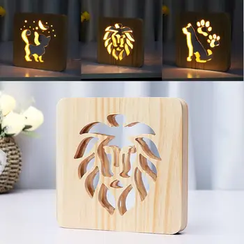 

3D Wooden Cats Dogs Lions Animal Night Light Lamp USB Powered Desk Lights LED Night Light For Baby Christmas New Year Gift