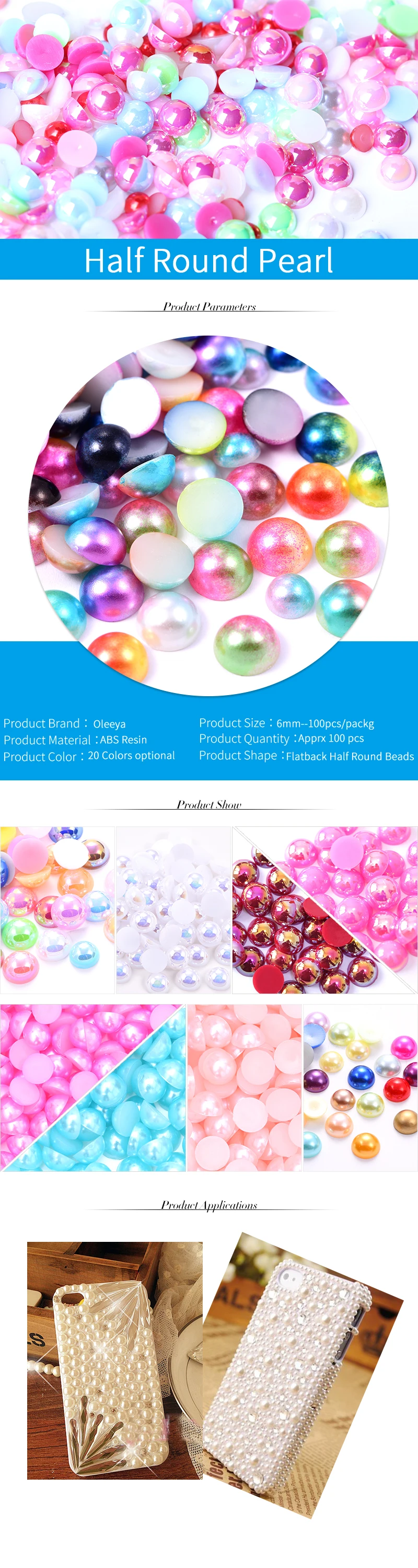 ABS Plastic half round Pearls Rhinestones