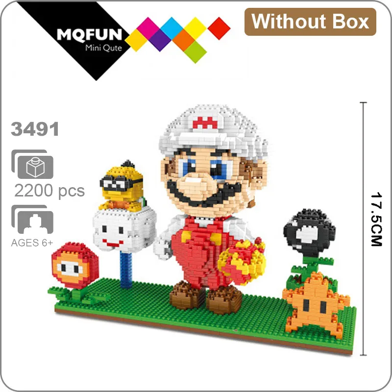 ZMS мультфильм Супер Марио игра Луиджи Йоши Bowser Fire Cat Mario 3D модель DIY Мини Строительные алмазные блоки кирпичи обучающая игрушка - Цвет: ZMS 3491 Without Box