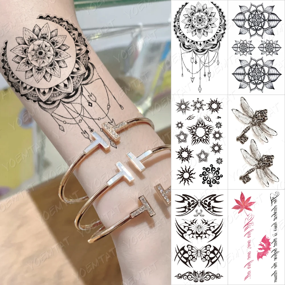

Waterproof Temporary Tattoo Lasting Sticker Flower Symbol Butterfly Leaf Letter Small Female Body Art Flash Fake Tatto Man Child