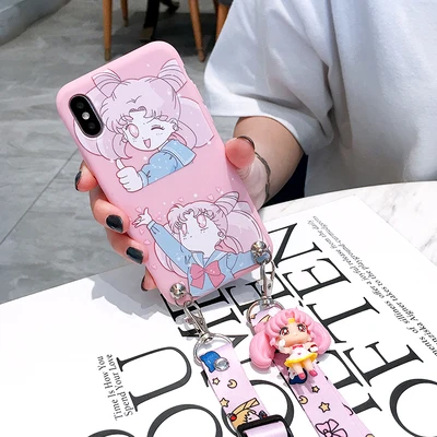 Для iPhone 11 pro 3D Сейлор Мун чехол для телефона для iPhone 11/11 pro Max мультяшная задняя крышка+ ремешок+ игрушка - Цвет: As shown in