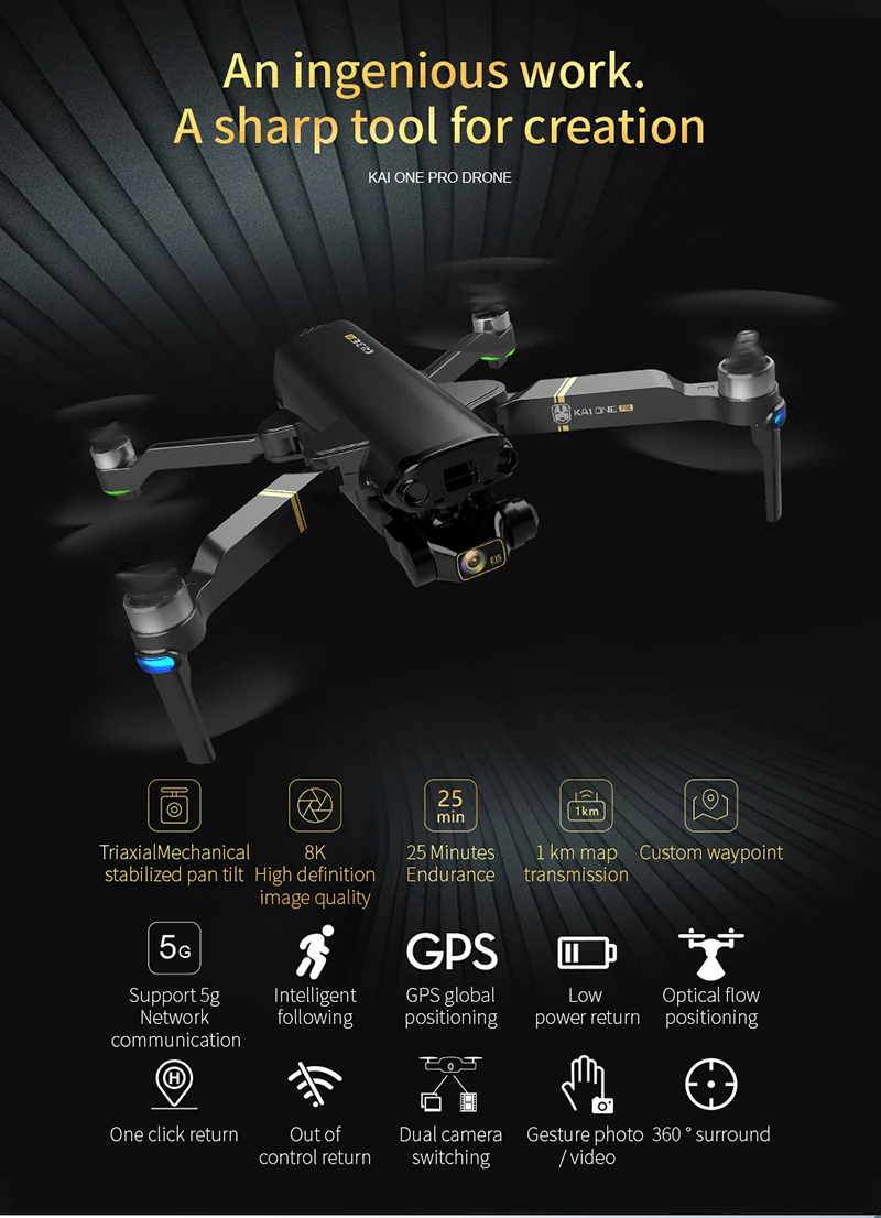 KAI1 Long Distance Pro 3-Axis Camera Drone 8K HD 4K Video 5G Foldable Brushless Quadcopter