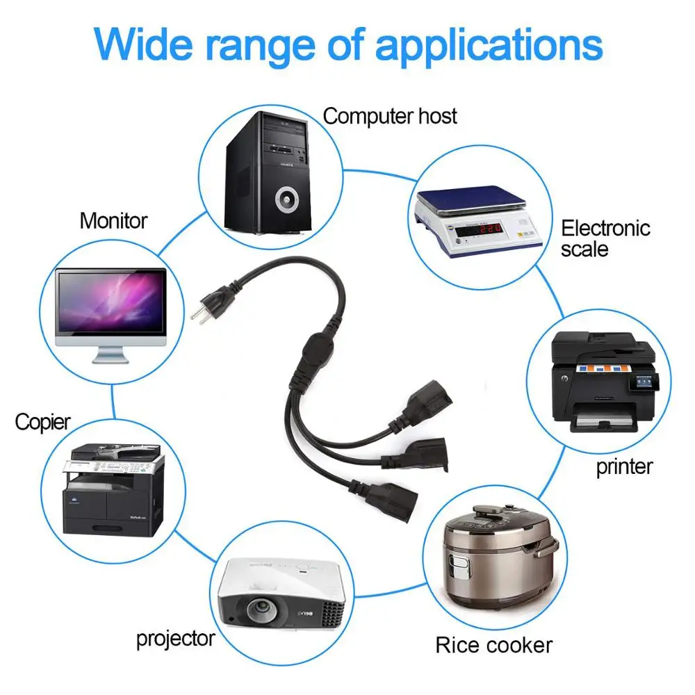 1-to-3 разветвитель кабеля Удлинительный шнур питания, FUHAIHE 20 дюймов(50 см) кабель полосы на выходе Saver-16AWG штепсельная вилка стандарта США