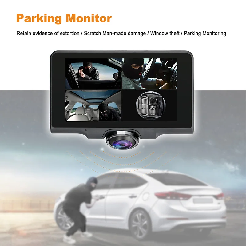 SUNWAYI 2020 Hot Sale Dual Record 360 5 inch 1080P Car Dash Cam DVR carblackbox PI50  for Car Parking Monitor Panorama Record