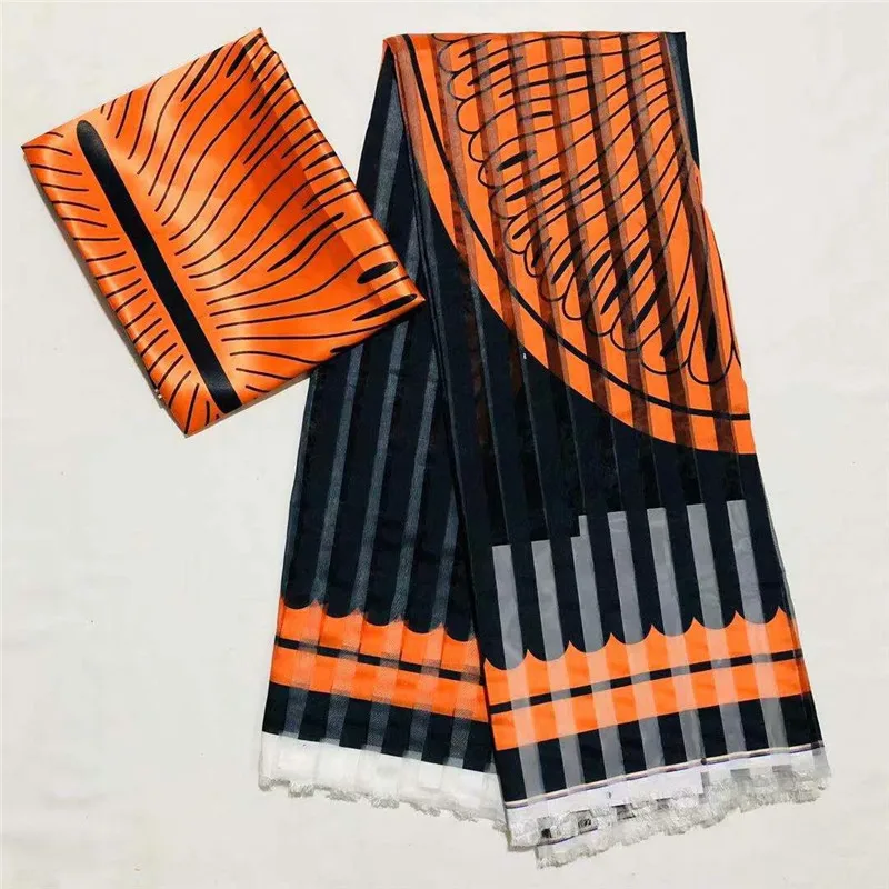 Горячая 4Y органза+ 2Y лента Материал цветной Nigrian дизайн Африканский Воск узор атласная шелковая ткань XM12508 - Цвет: same as picture2