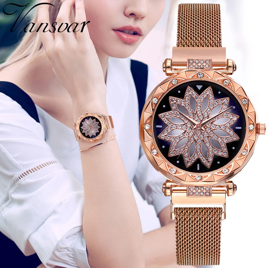 

Fashion 2019 Simple Starry Dial Stainless Steel Mesh Belt Ladies Quartz Watch Gift Wristwatch Clock Gift High Quality Clock #8
