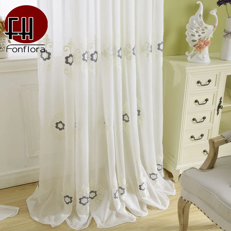 Белые тюлевые шторы с цветочной вышивкой для гостиной спальни прозрачные