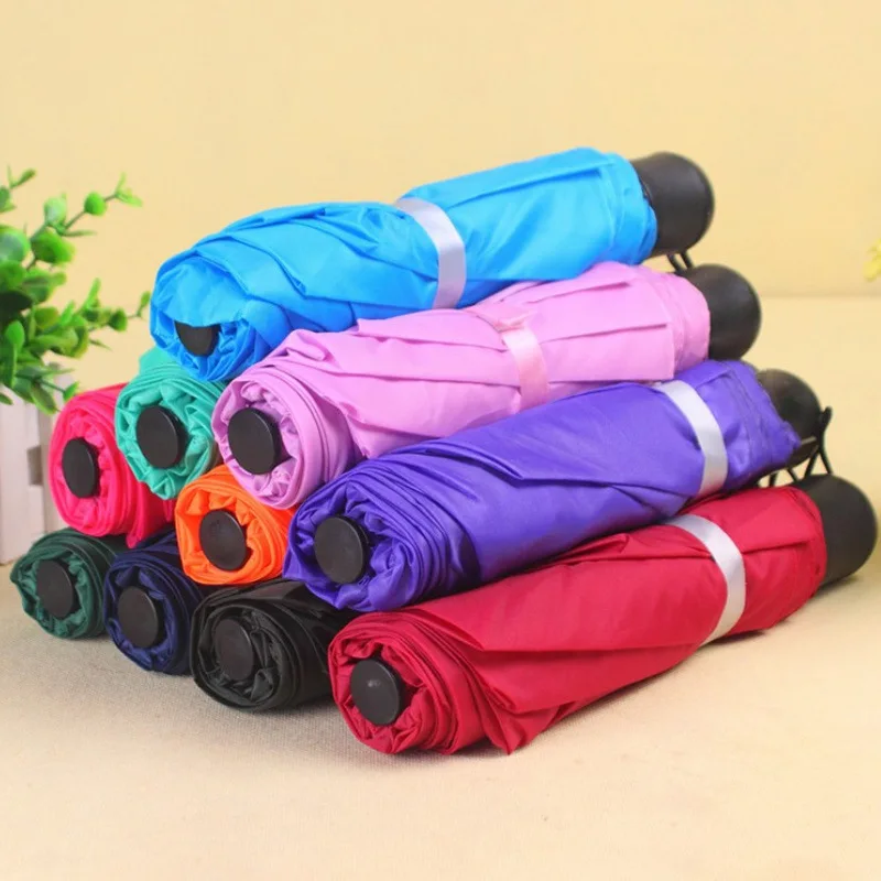 

Portable Folding Short Handle Solid Color Umbrella Three Fold 8 Bone Metal Customizable Logo Rain Gear Advertising Umbrella