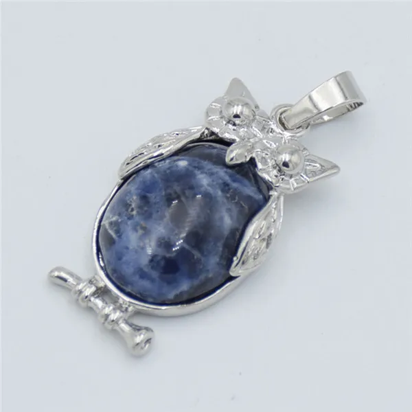 Sodalite Очаровательное ожерелье в виде совы, подвески из натурального камня, бусины, фиолетовые, розовые, Кристальные, черный оникс, подвески для женщин и мужчин, ювелирное изделие - Окраска металла: Sodalite