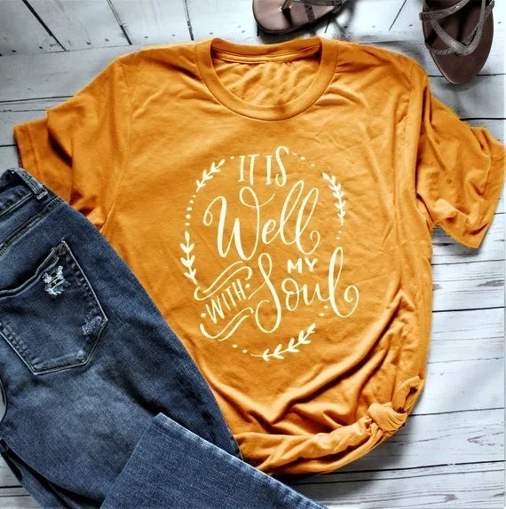 Женская футболка с надписью It Is Well With My Soul | одежда