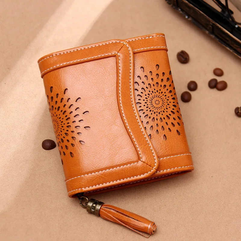 

2019 Wallet Women Hollow Out Cowhide Zipper Female Clutch Card Holder Real Leather Cowhide Wallets Coin Purse QZC109