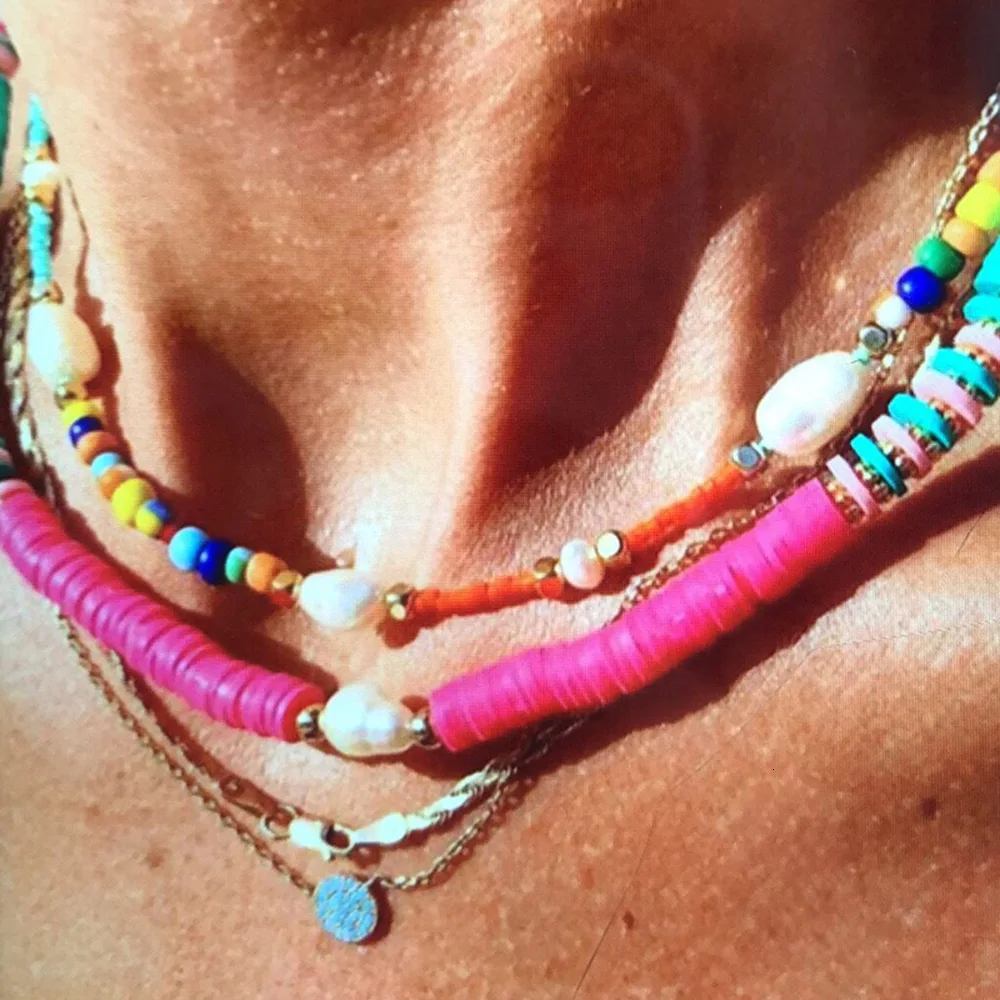 

Jouval Ethnic Colorful Soft Pottery Beads Choker Necklace For Women Bohemia Gold Shell Pearl Neck Chains Collar Fashion Jewelry