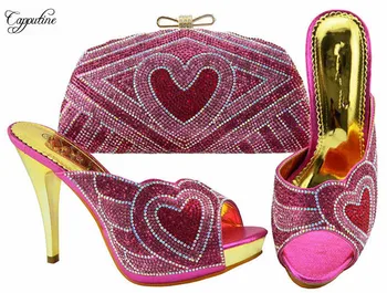 

Amazing fuchsia thin high heel sandal shoes and evening handbag set with rhinestones for fashion lady JZC005 heel height 11cm