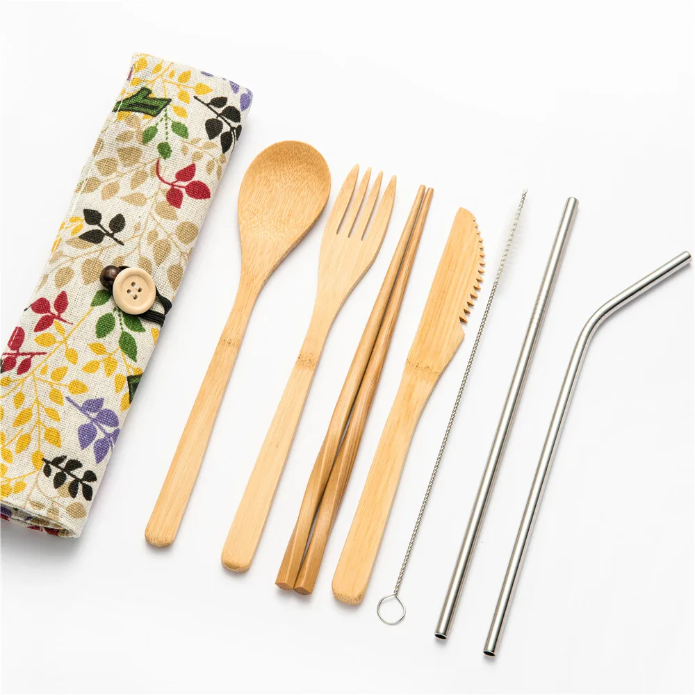 Tableware Set Portable Bamboo Cutlery Kitchen Food Wooden Tableware Dining Tool Catering Dinnerware Set Cutlery Travel