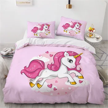 

Classic 3D Bedding Set Duvet Cover Set Comforter Twin King Queen Double Single Unicorn Pink Cartoon Design Custom Bedclothes