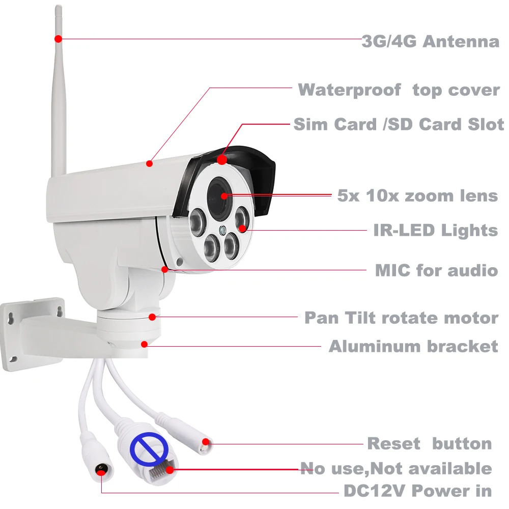 2MP 5MP 3G 4G sim карта IP камера наружная PTZ HD Bullet IR 50M 5X / 10X Zoom автоматическая