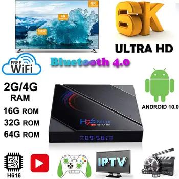 

H96 H616 Core 4K 6K HD Iptv TV Box Android 10.0 WIFI 5GHz Wireless Smart TV Set Top Box Iptv TvBox 6K TV Receivers