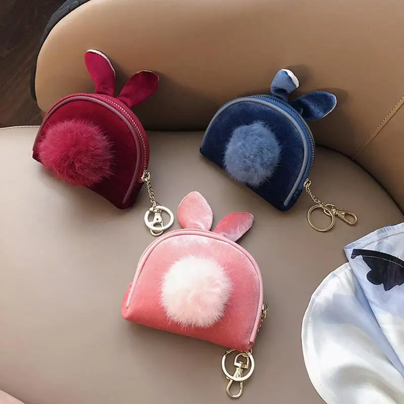 Hot Sale Coin Bag Classic Delicate Woolen Pompom Soft Clutch Women Mini Coin Purse Card Bag Money Wallet Keychain Shopping