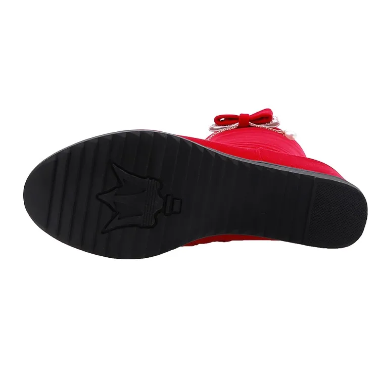 winter The New fashion Round head Increase within Women's boots red Increase within Plus velvet Keep warm High heel Women boots