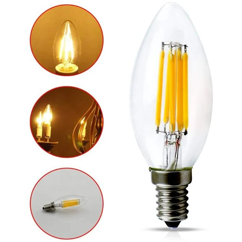C35/c35l E14 220v Led Filament Candle Bulb 4w 8w 12w Antique Retro