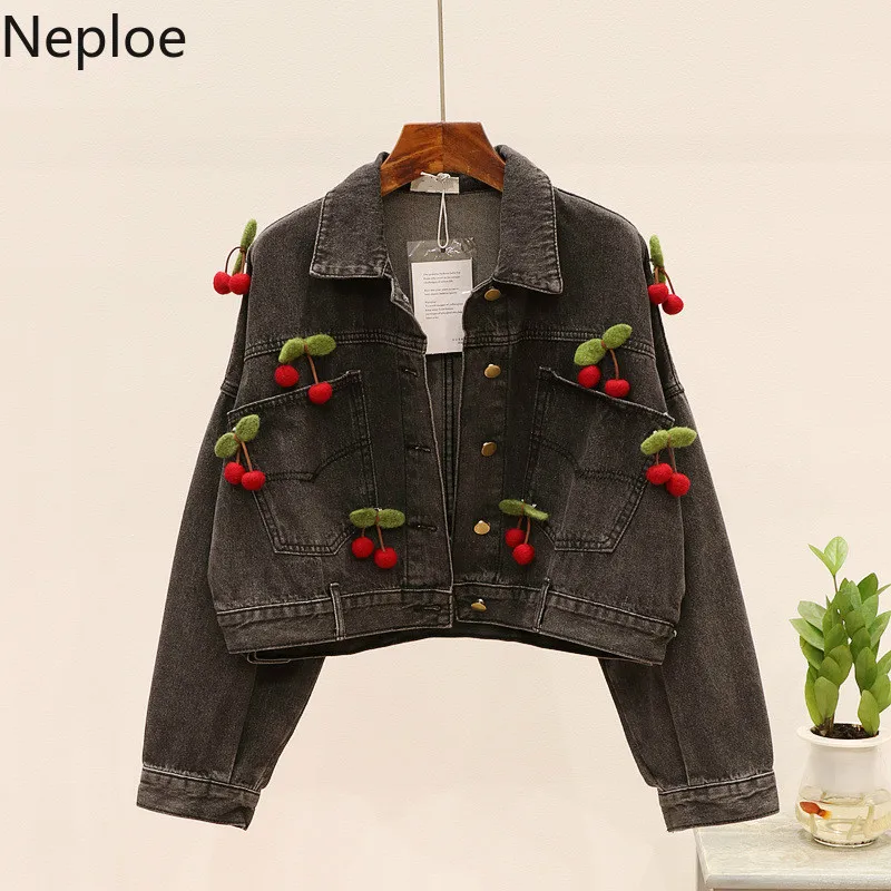 

Neploe Denim Jacket 2019 New Loose wild Long Sleeve Chaqueta Mujer Black Sweet Short Student Bow Casaco Feminino Autumn 46600