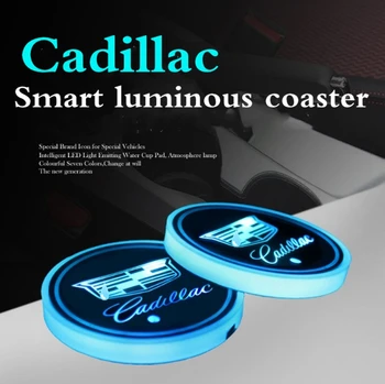 

2PCS Car Logo LED Colorful Water Cup Mat Lights Seat Trim Accessories Car drink holder For Cadilla c XT4 XT5 xt6 CT4 5 6ATSL SRX