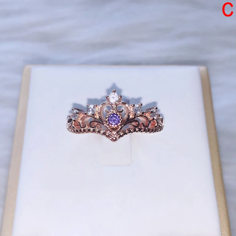 C 1 шт., элегантное Королевское серебряное кольцо с короной для женщин, панк, бренд, модные ювелирные изделия с кристаллами, женские кольца - Цвет основного камня: C