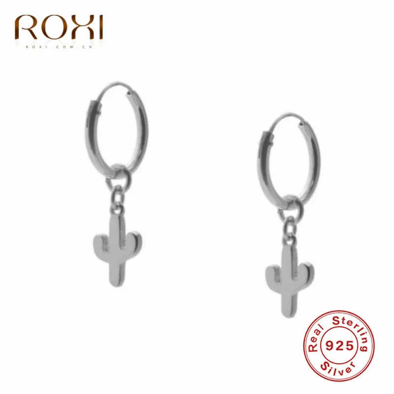 Платиновое покрытие ROXI 925 пробы серебряные серьги-гвоздики в виде кактусов для женщин Boho ювелирные изделия для девушек изысканные растительные обручи висячие серьги праздничные подарки - Окраска металла: Платиновое покрытие