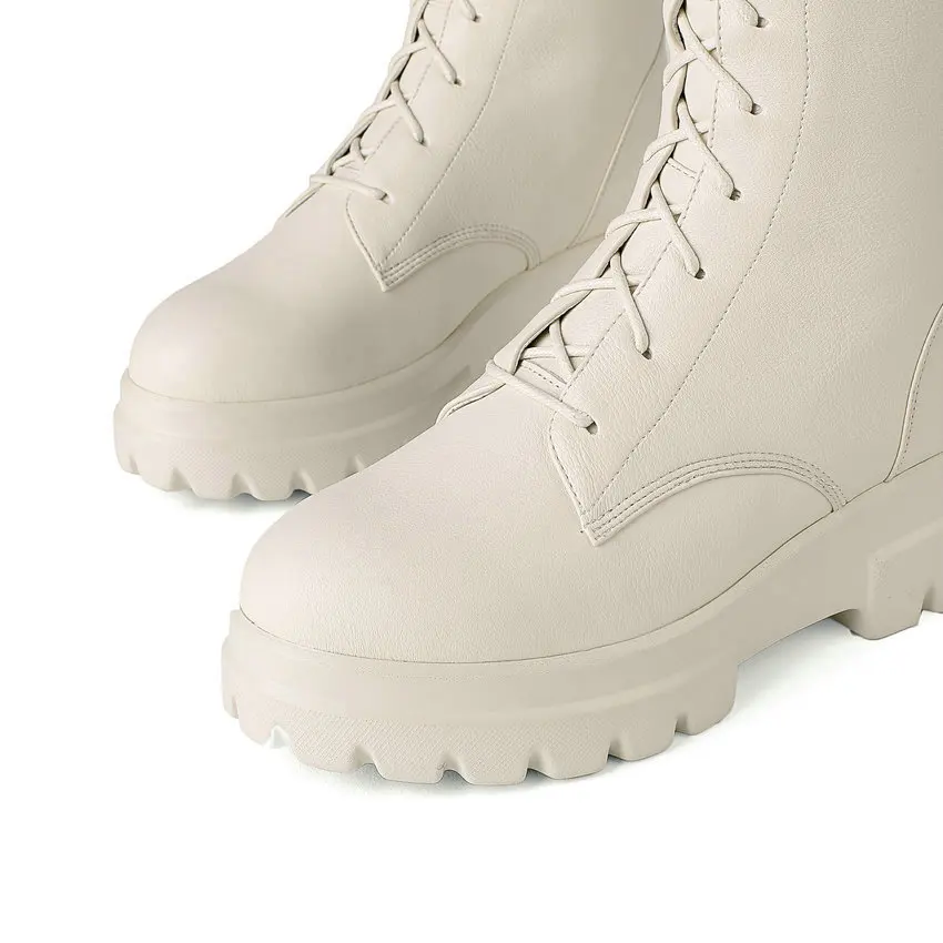 QUTAA/ женские сапоги до колена осенне-зимняя женская обувь на молнии с круглым носком на шнуровке высокие сапоги из коровьей кожи на платформе размеры 34-42