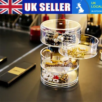 

4-Layer Cosmetic Makeup Organiser Clear Acrylic Jewellery 360° Rotating cover Box Dust-proof