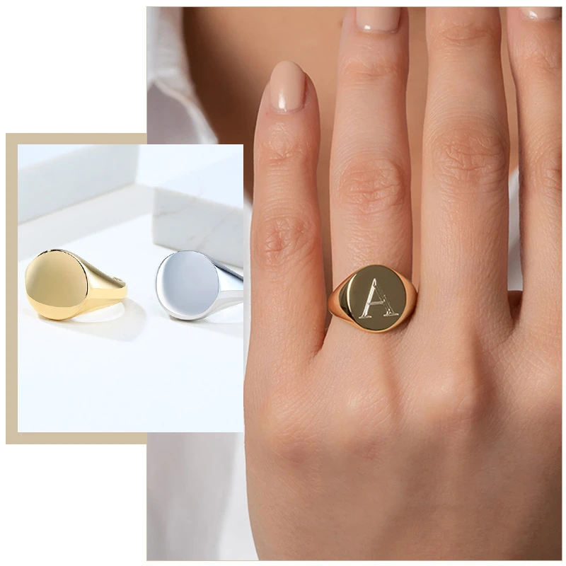 Women Rings Jewelry Signet-Band Punk Candid Stainless-Steel Street Custimized Initial