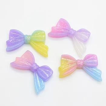 

10Pcs Gradient Bow-knot Flat Resins of Characters Kawaii Flatback Resin Cabochon Scrapbooking Craft DIY Hair Bows Center 21*34mm
