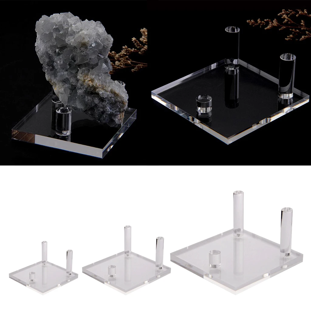 Three-Peg Acrylic Display Stand Suport Base for Minerals Rock Specimens 