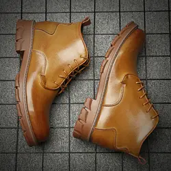 2019 г. Новая обувь из натуральной кожи мужские ботинки ранняя зимняя обувь мужская повседневная обувь сапоги мужские короткие черные желтые