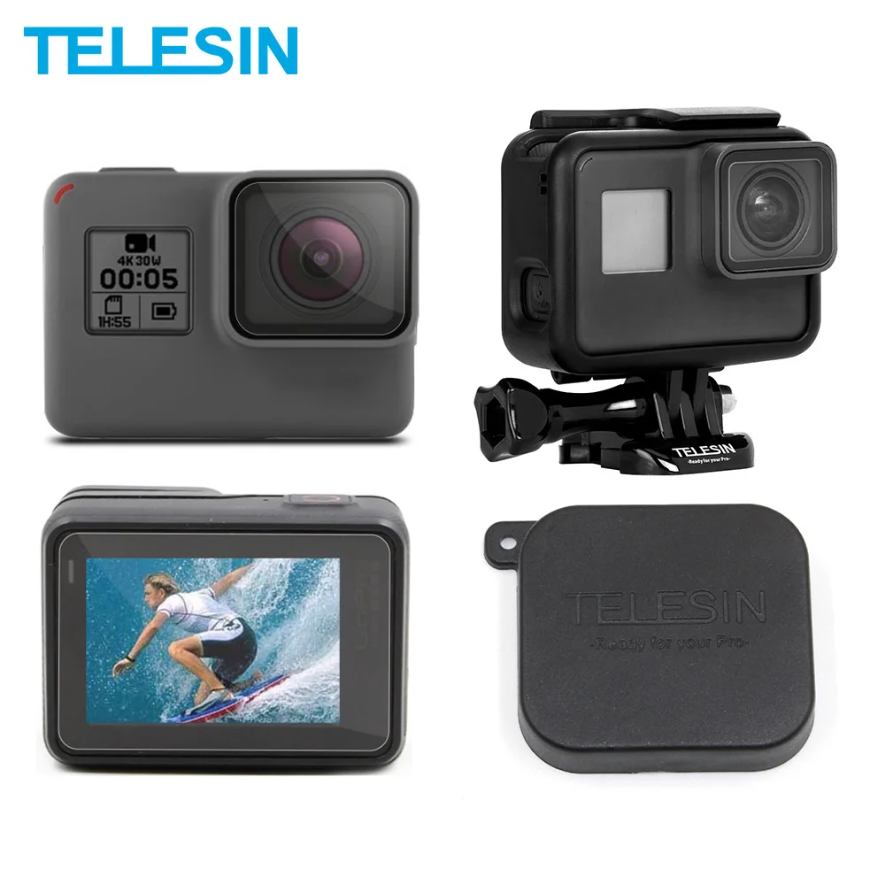 TELESIN 3 шт. HD ЖК-экран Защита объектива пленка+ крышка объектива+ рамка Корпус Чехол Набор для GoPro Hero 5 Hero 6 7 аксессуары