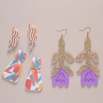 

AOMU Vintage Fashion Color Printing Graffiti Beach Swimming Pool Big Pendant Drop Earring Statement Jewelry Wholesale For Women