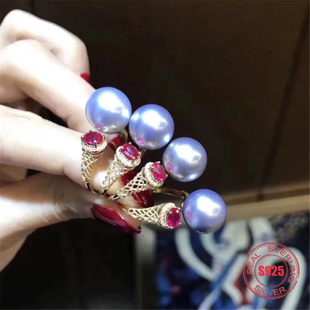 

S925 Sterling Silver Fashion Heart Pearl Ring Accessory Adjustable Ring Mountings DIY Rings Jewelry Making Gift